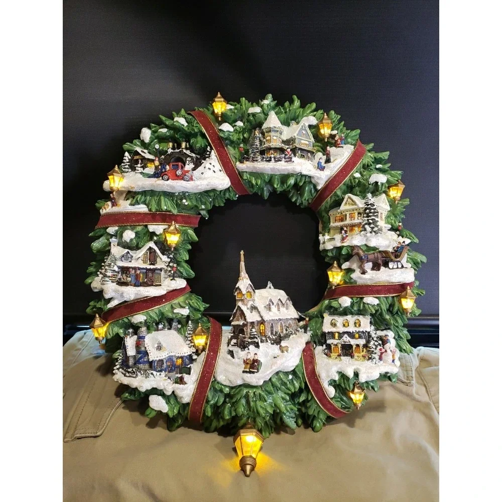 2005 Thomas Kincaide Christmas Village Wreath Hamilton Lighted 16